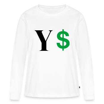 Lettre y dollar - T-shirt manches longues Premium bio Femme - blanc - Devant - Julia (174cm)