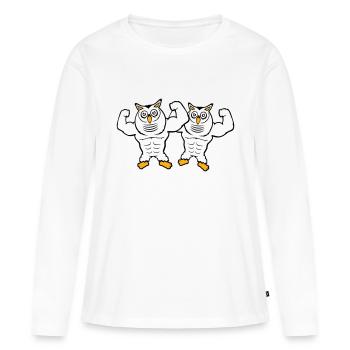 2 hiboux bodybuilders muscles biceps poses gym rat - T-shirt manches longues Premium bio Femme - blanc - Devant - Julia (174cm)