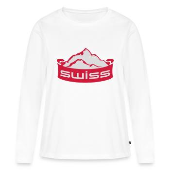 Swiss Mountain Banner Logo - T-shirt manches longues Premium bio Femme - blanc - Devant - Julia (174cm)