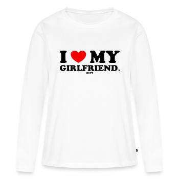 Drôle de saint valentin j’aime ma copine valentines - T-shirt manches longues Premium bio Femme - blanc - Devant - Julia (174cm)