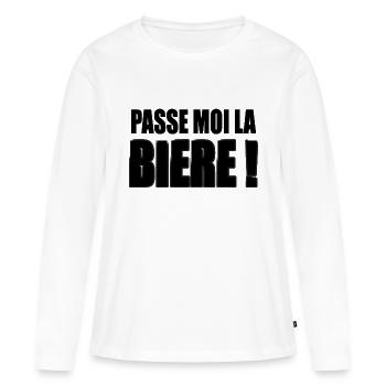 Passe moi la Bière ! - T-shirt manches longues Premium bio Femme - blanc - Devant - Julia (174cm)