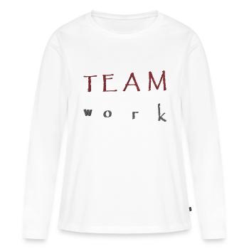 TRAVAIL D’ÉQUIPE - T-shirt manches longues Premium bio Femme - blanc - Devant - Julia (174cm)