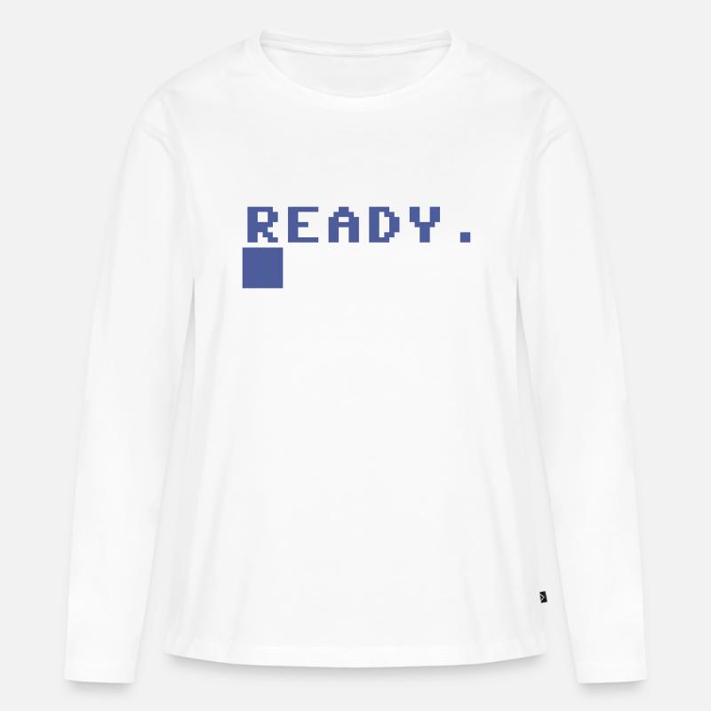 READY. C64 Meldung - Frauen Premium Bio Langarmshirt - Weiß
