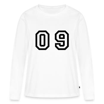nombre - 09 - zéro neuf - T-shirt manches longues Premium bio Femme - blanc - Devant - Julia (174cm)