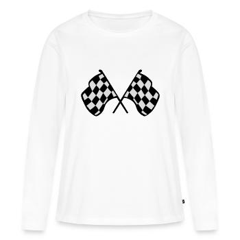 Drapeaux de course à damier - T-shirt manches longues Premium bio Femme - blanc - Devant - Julia (174cm)