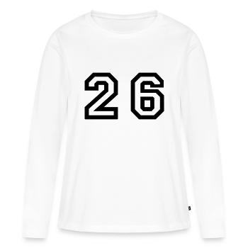 Nombre - 26 - vingt-six - T-shirt manches longues Premium bio Femme - blanc - Devant - Julia (174cm)