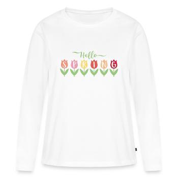 Bonjour Printemps - T-shirt manches longues Premium bio Femme - blanc - Devant - Julia (174cm)