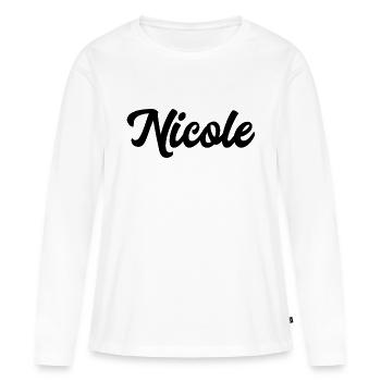 Nicole Custom Text Nom d’anniversaire - T-shirt manches longues Premium bio Femme - blanc - Devant - Julia (174cm)