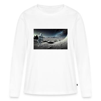 Alien gris sur la surface de la lune – Jouer au golf - T-shirt manches longues Premium bio Femme - blanc - Devant - Julia (174cm)