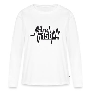 La vie commence à 150 BPM - T-shirt manches longues Premium bio Femme - blanc - Devant - Julia (174cm)