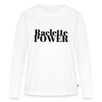 Lustiges T-Shirt| Raclette Power - Frauen Premium Bio Langarmshirt - Weiß - Vorne - Julia (174cm)