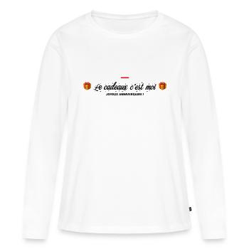 JOYEUX ANNIVERSAIRE - T-shirt manches longues Premium bio Femme - blanc - Devant - Julia (174cm)