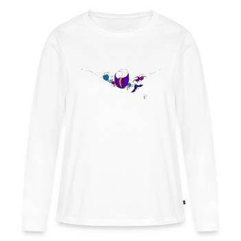 Oiseaux sur une corde - T-shirt manches longues Premium bio Femme - blanc - Devant - Julia (174cm)