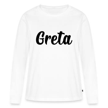 Greta - Frauen Premium Bio Langarmshirt - Weiß - Vorne - Julia (174cm)