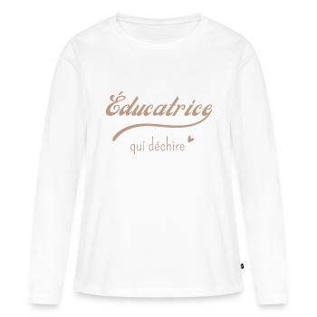Éducatrice qui déchire - T-shirt manches longues Premium bio Femme - blanc - Devant - Julia (174cm)
