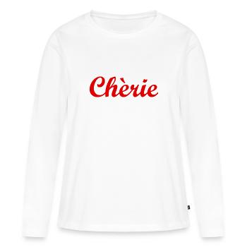 Chèrie - Liebling - französisch - Frankreich - Frauen Premium Bio Langarmshirt - Weiß - Vorne - Julia (174cm)