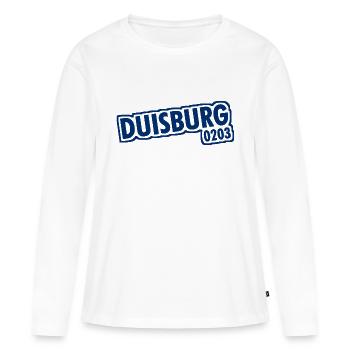 Duisburg - 0203 - Vorwahl - NRW - Ruhrpott - Frauen Premium Bio Langarmshirt - Weiß - Vorne - Julia (174cm)