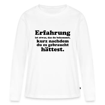 Erfahrung - Frauen Premium Bio Langarmshirt - Weiß - Vorne - Julia (174cm)