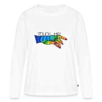 TOUCHE-MOI ! - T-shirt manches longues Premium bio Femme - blanc - Devant - Julia (174cm)