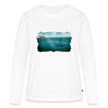 Megalodon Below Boat Under Water Great White Shark - Frauen Premium Bio Langarmshirt - Weiß - Vorne - Julia (174cm)