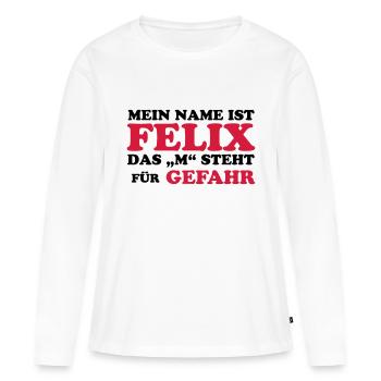 Felix risque "M" - T-shirt manches longues Premium bio Femme - blanc - Devant - Julia (174cm)
