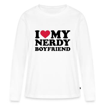 I love my nerdy boyfriend - T-shirt manches longues Premium bio Femme - blanc - Devant - Julia (174cm)