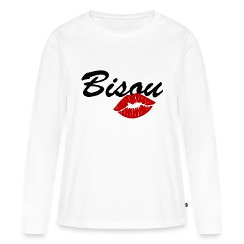 bisou / amour bébé / saint valentin - T-shirt manches longues Premium bio Femme - blanc - Devant - Julia (174cm)
