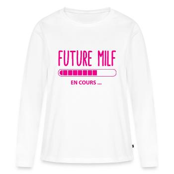 Femme séductrice humour - T-shirt manches longues Premium bio Femme - blanc - Devant - Julia (174cm)