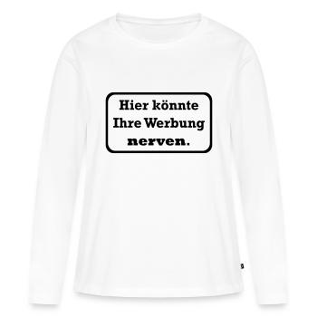 Werbung - Frauen Premium Bio Langarmshirt - Weiß - Vorne - Julia (174cm)