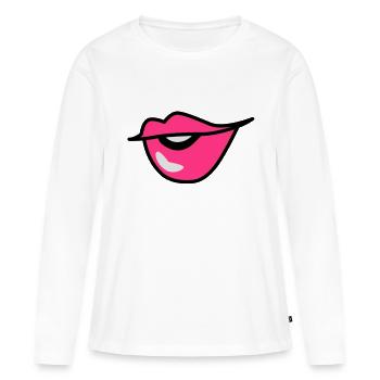 mignon lèvres boudeuses bisou avec un sourire - T-shirt manches longues Premium bio Femme - blanc - Devant - Julia (174cm)