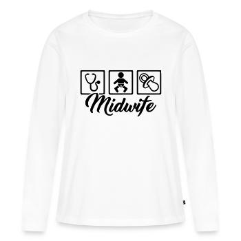 Sage-femme - T-shirt manches longues Premium bio Femme - blanc - Devant - Julia (174cm)