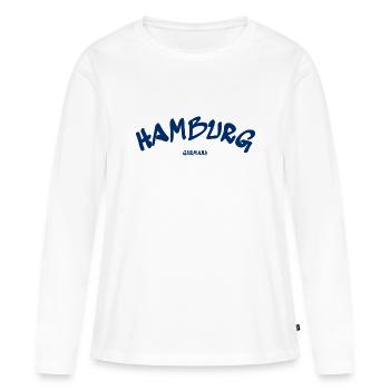 Hamburg - Hansestadt - Deutschland - Germany - Frauen Premium Bio Langarmshirt - Weiß - Vorne - Julia (174cm)
