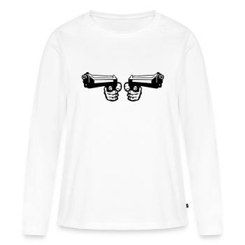 Waffe Revolver Pistole Doppelhand Waffe - Frauen Premium Bio Langarmshirt - Weiß - Vorne - Julia (174cm)