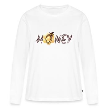 Miel - T-shirt manches longues Premium bio Femme - blanc - Devant - Julia (174cm)