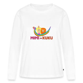 Logo arc-en-ciel Mimi et Kuku - T-shirt manches longues Premium bio Femme - blanc - Devant - Julia (174cm)