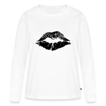 Impression lèvres / lèvres 1c - T-shirt manches longues Premium bio Femme - blanc - Devant - Julia (174cm)