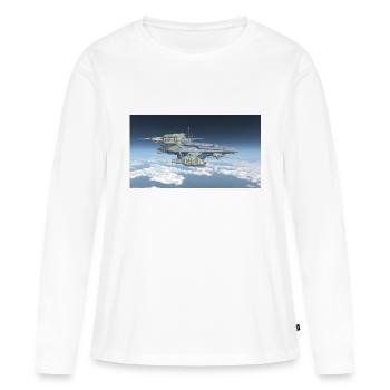 Ein riesiges Raumschiff über den Wolken - Frauen Premium Bio Langarmshirt - Weiß - Vorne - Julia (174cm)