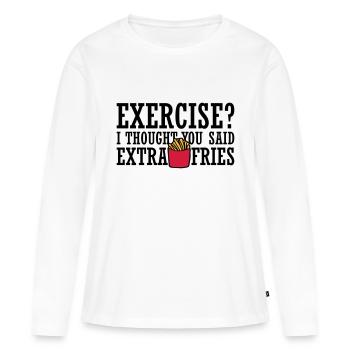 Exercise Extra Fries Zitat - Frauen Premium Bio Langarmshirt - Weiß - Vorne - Julia (174cm)