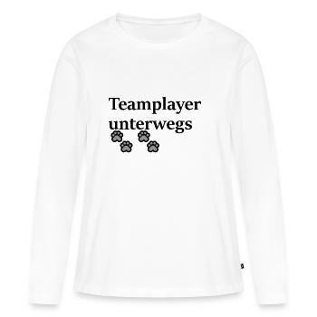 Teamplayer gibt es bei Zwei-und Vierbeinern. - Frauen Premium Bio Langarmshirt - Weiß - Vorne - Julia (174cm)