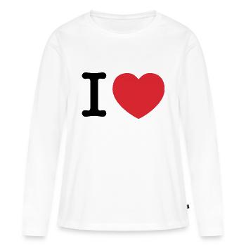 J’aime | Amour | J’aime - T-shirt manches longues Premium bio Femme - blanc - Devant - Julia (174cm)