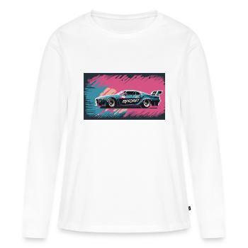 Voiture de course bleu-violet - T-shirt manches longues Premium bio Femme - blanc - Devant - Julia (174cm)