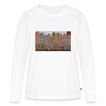 Stadtzentrum Amsterdam - Pixel Art - Frauen Premium Bio Langarmshirt - Weiß - Vorne - Julia (174cm)