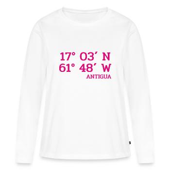 Coordonnées Antigua - Coordonnées - Caraïbes - T-shirt manches longues Premium bio Femme - blanc - Devant - Julia (174cm)