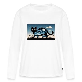 Starry Night and black Cat - Women's Premium Organic Long Sleeve Shirt - white - Front - Julia (174cm)
