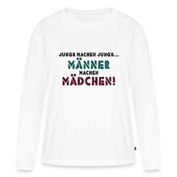 JUNGS MACHEN JUNGS - Frauen Premium Bio Langarmshirt - Weiß - Vorne - Julia (174cm)