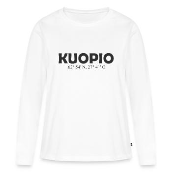 Kuopio - Finlande - Coordonnées - Longitude - T-shirt manches longues Premium bio Femme - blanc - Devant - Julia (174cm)
