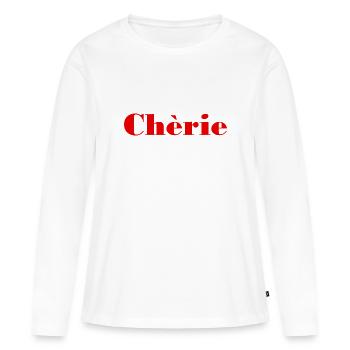 Chèrie - Liebling - französisch - Frankreich - Frauen Premium Bio Langarmshirt - Weiß - Vorne - Julia (174cm)