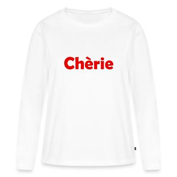 Chèrie - Liebling - französisch - Frankreich - Frauen Premium Bio Langarmshirt - Weiß - Vorne - Julia (174cm)