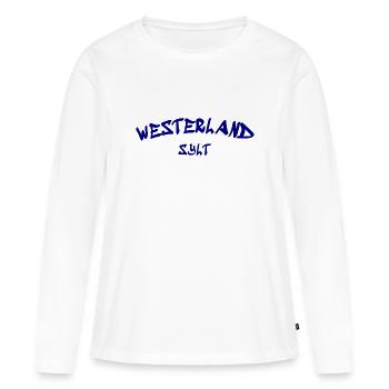 Westerland - Sylt - Mer du Nord - Ancre - Mouette - Île - T-shirt manches longues Premium bio Femme - blanc - Devant - Julia (174cm)