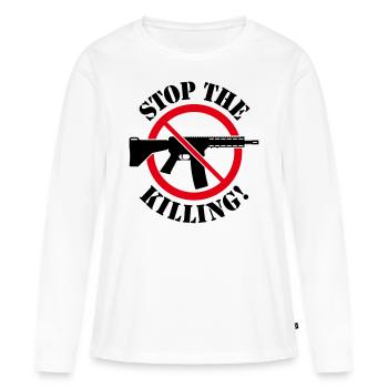 Arrêtez de tuer! (Panneau d’interdiction des armes 2C) - T-shirt manches longues Premium bio Femme - blanc - Devant - Julia (174cm)